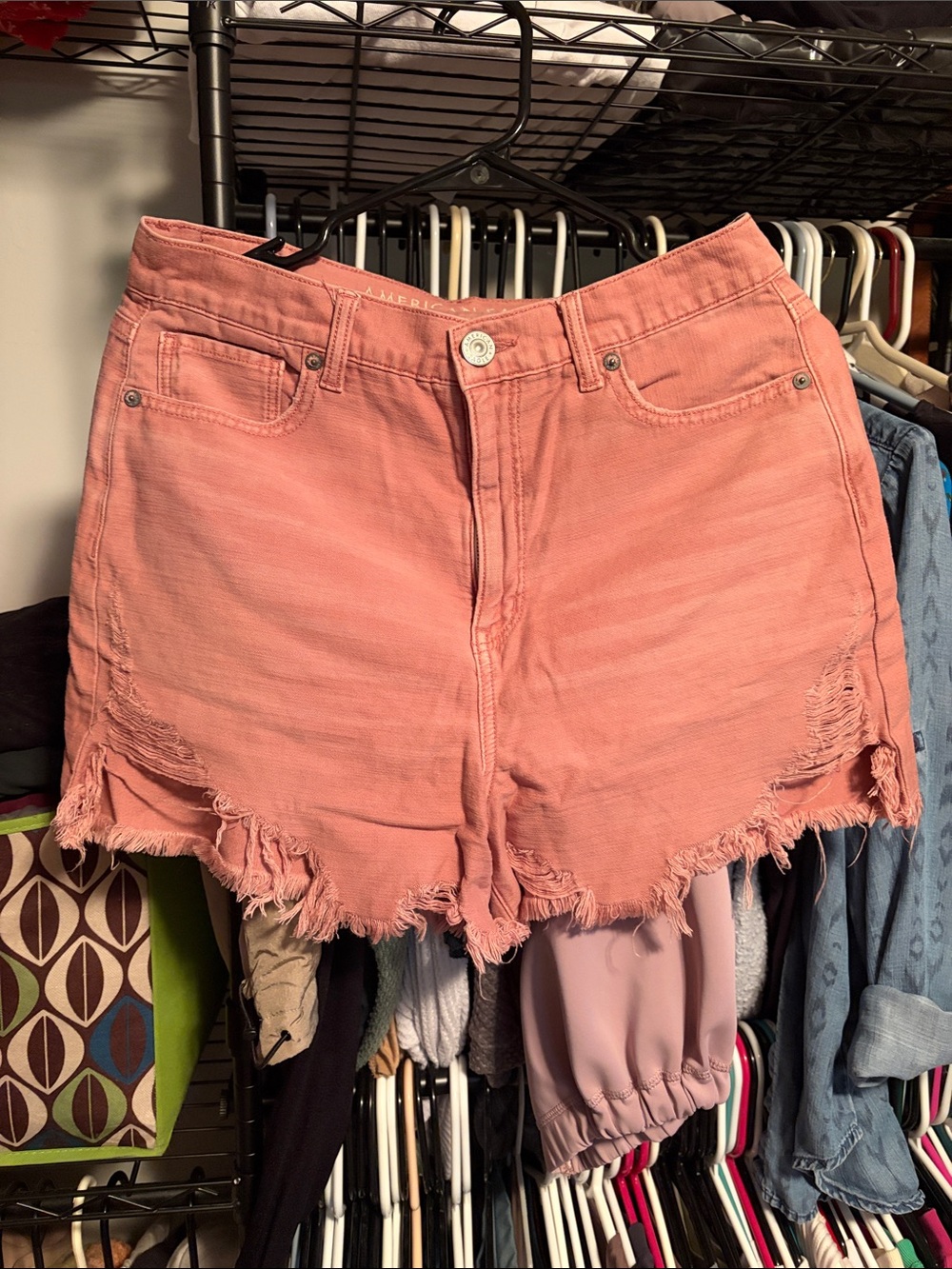 American Eagle Outfitters Coral Pink Distressed Denim Shorts